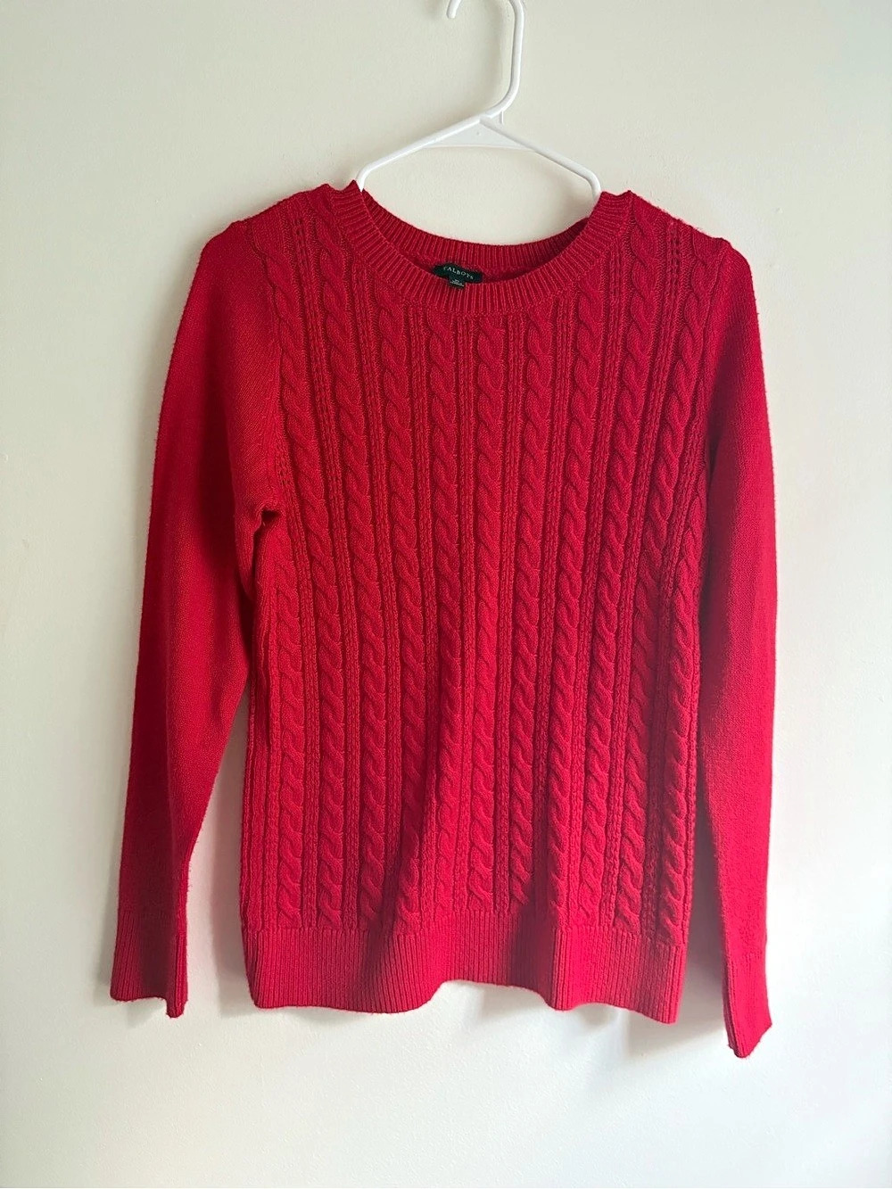 Talbots Soft Cable Knit Crewneck Sweater Red XS